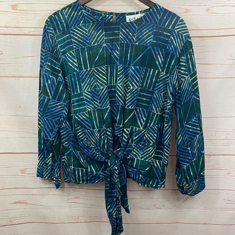 Go Fish. Tie front crew neck blouse
